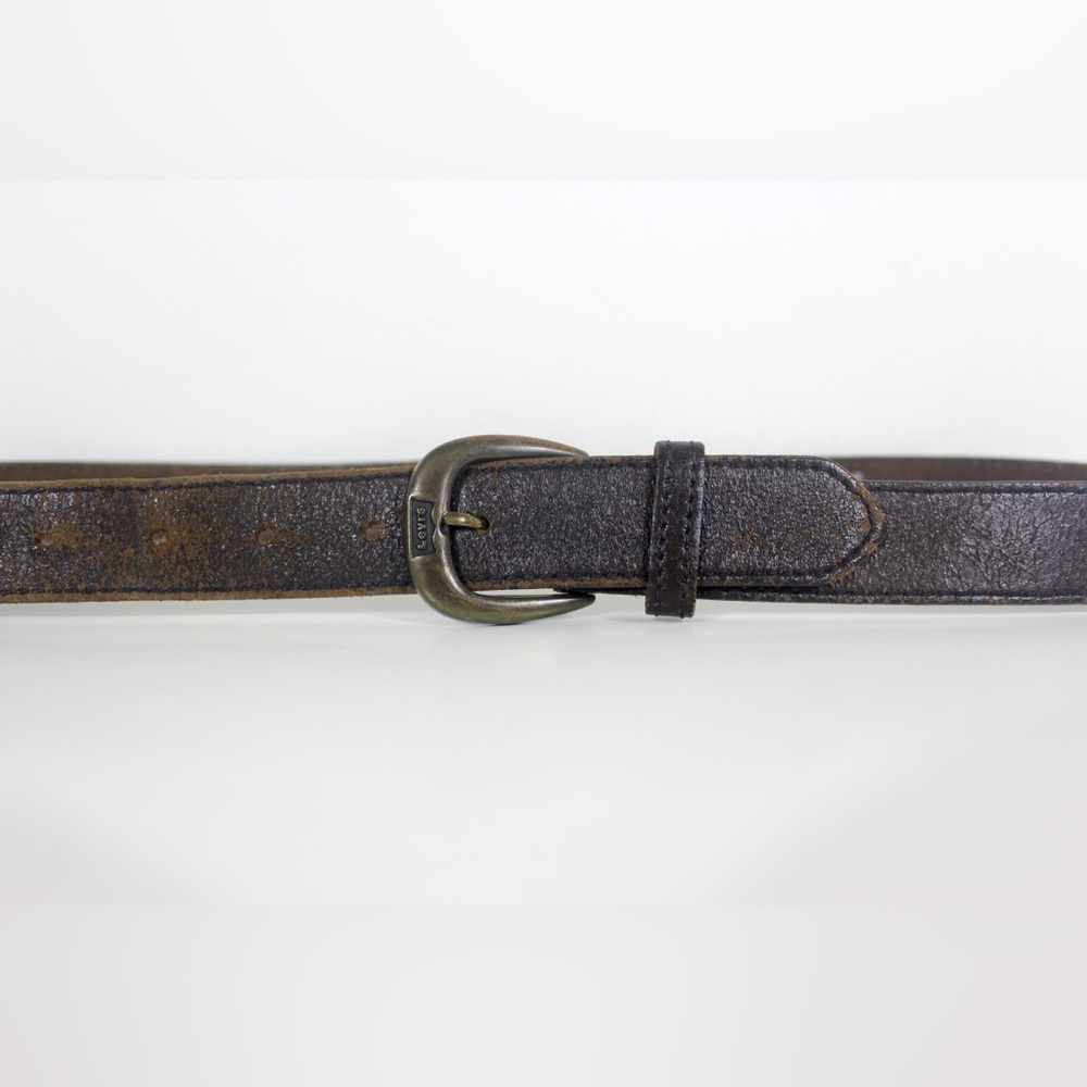 Vintage Distressed Brown Leather Belt Worn In with Vintage Brass Buckle Thrashed